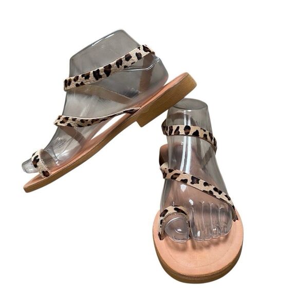 Cocabelle Leopard Print Sandals women’s 8.5 leather two strap made in Italy - Picture 3 of 7